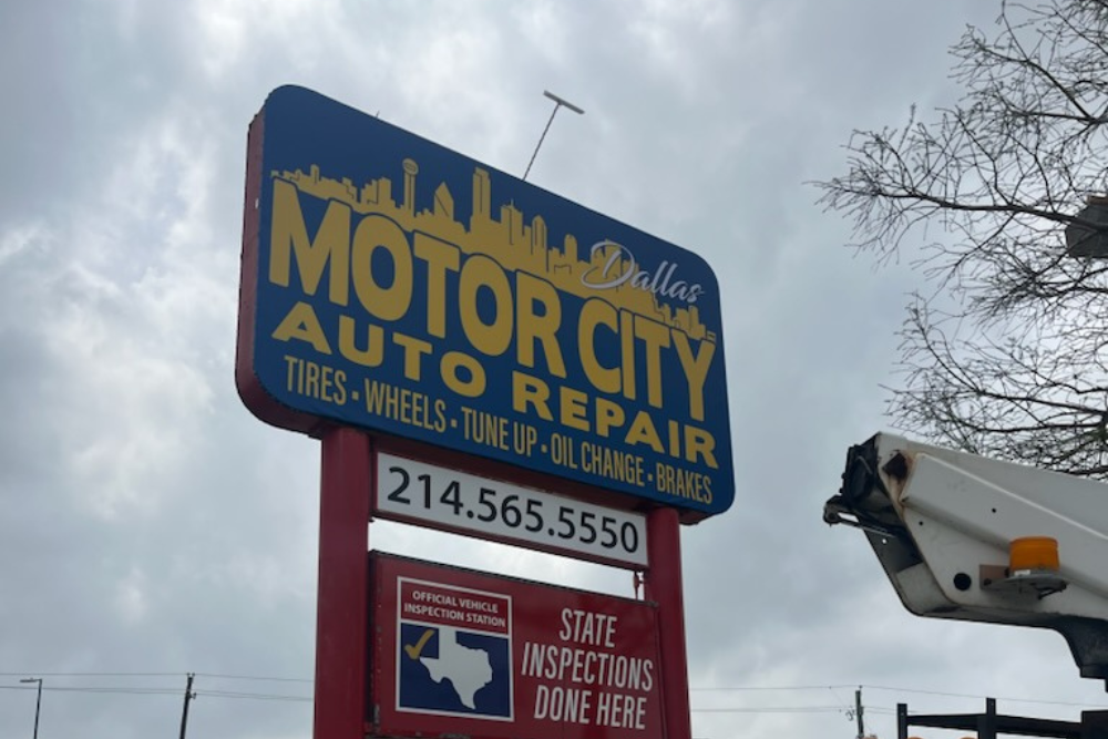Post Panel Sign for Motor City installed by It's A Good Sign in Texas