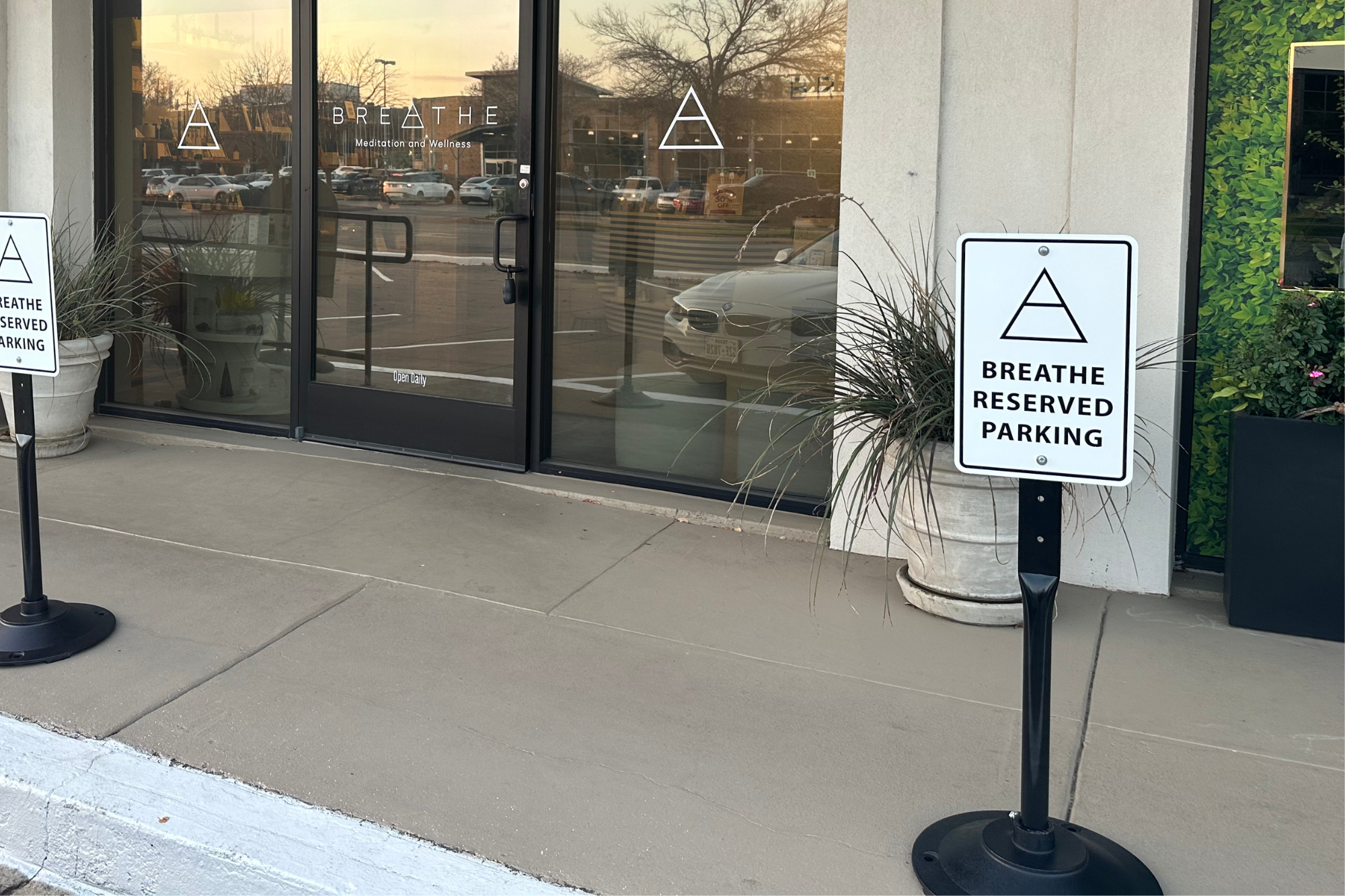 Parking Lot sign for Breathe Meditation and Wellness